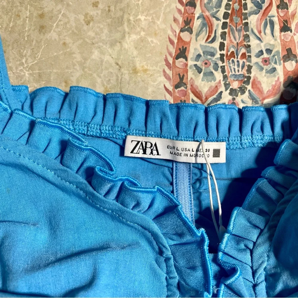 Zara Blue Ruffle Crop top - Picture 5 of 10